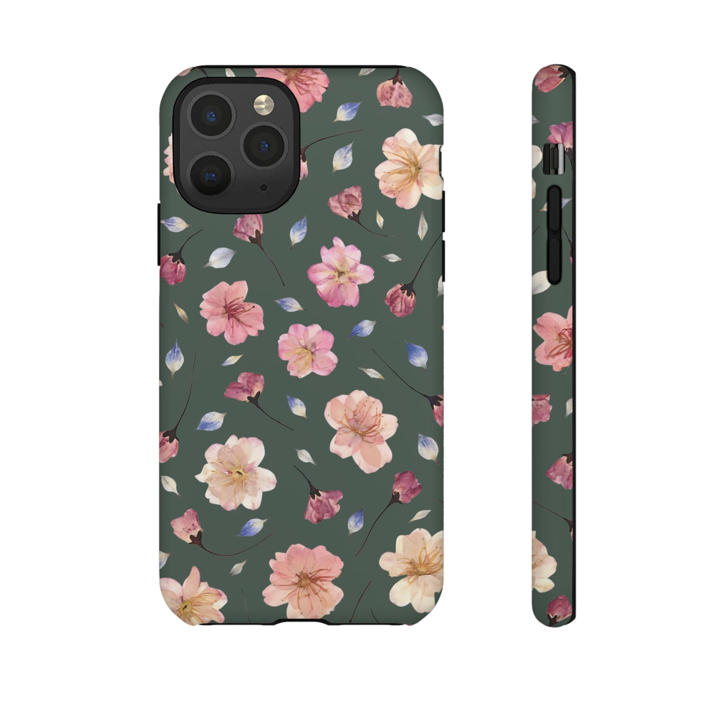 Coque Téléphone Samsung, iPhone & Google Pixel Renforcée Mate – Design Floral Fleurs de Cerisier sur Fond Verte Minéral | Protection Antichoc | Idée Cadeau Femme