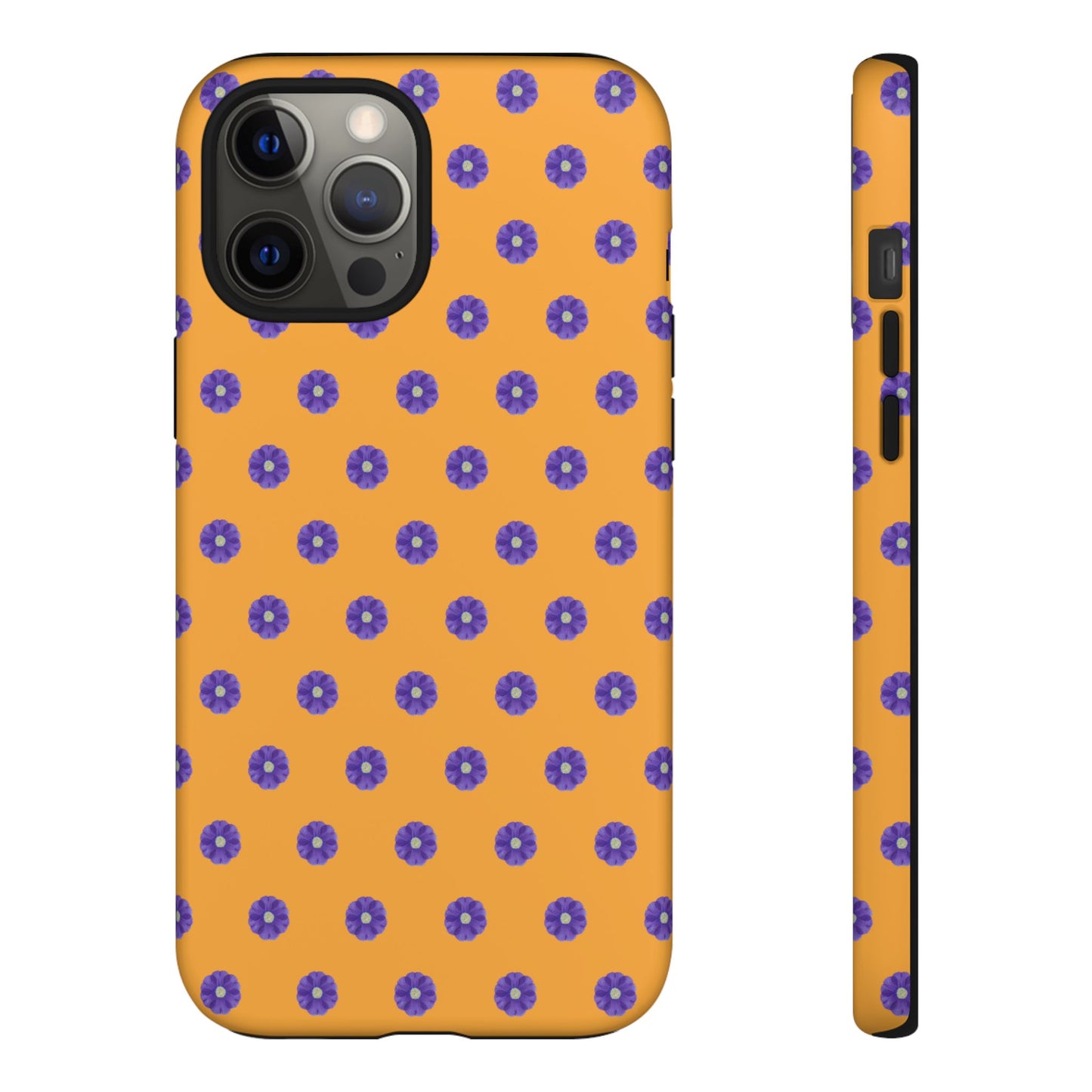 Coque Téléphone Samsung, iPhone & Google Pixel Renforcée Mate – Design Botanique Epuré Fleurs de Primevère sur Fond Ambre | Protection Antichoc | Idée Cadeau Femme