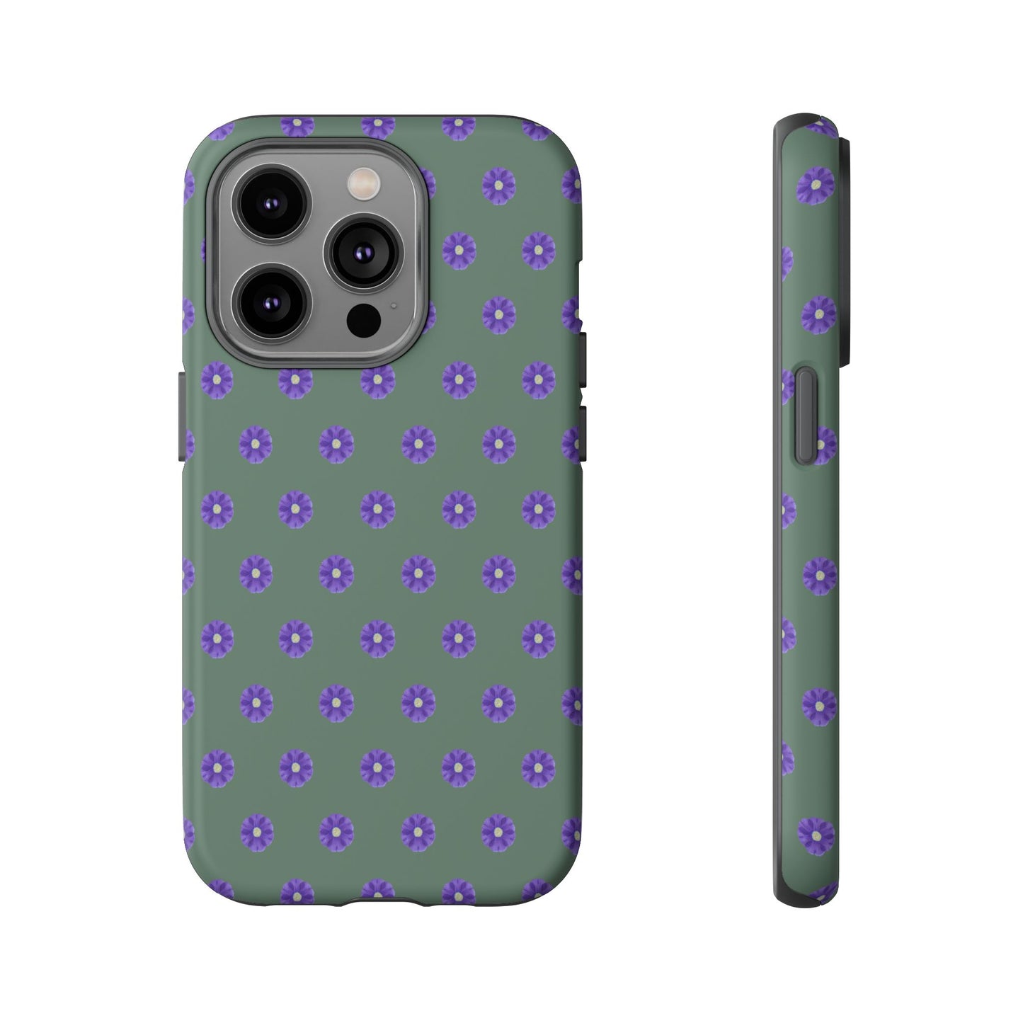 Coque Téléphone Samsung, iPhone & Google Pixel Renforcée Mate – Design Floral Epuré Fleurs de Primevère sur Fond Vert Minéral | Protection Antichoc | Idée Cadeau Femme