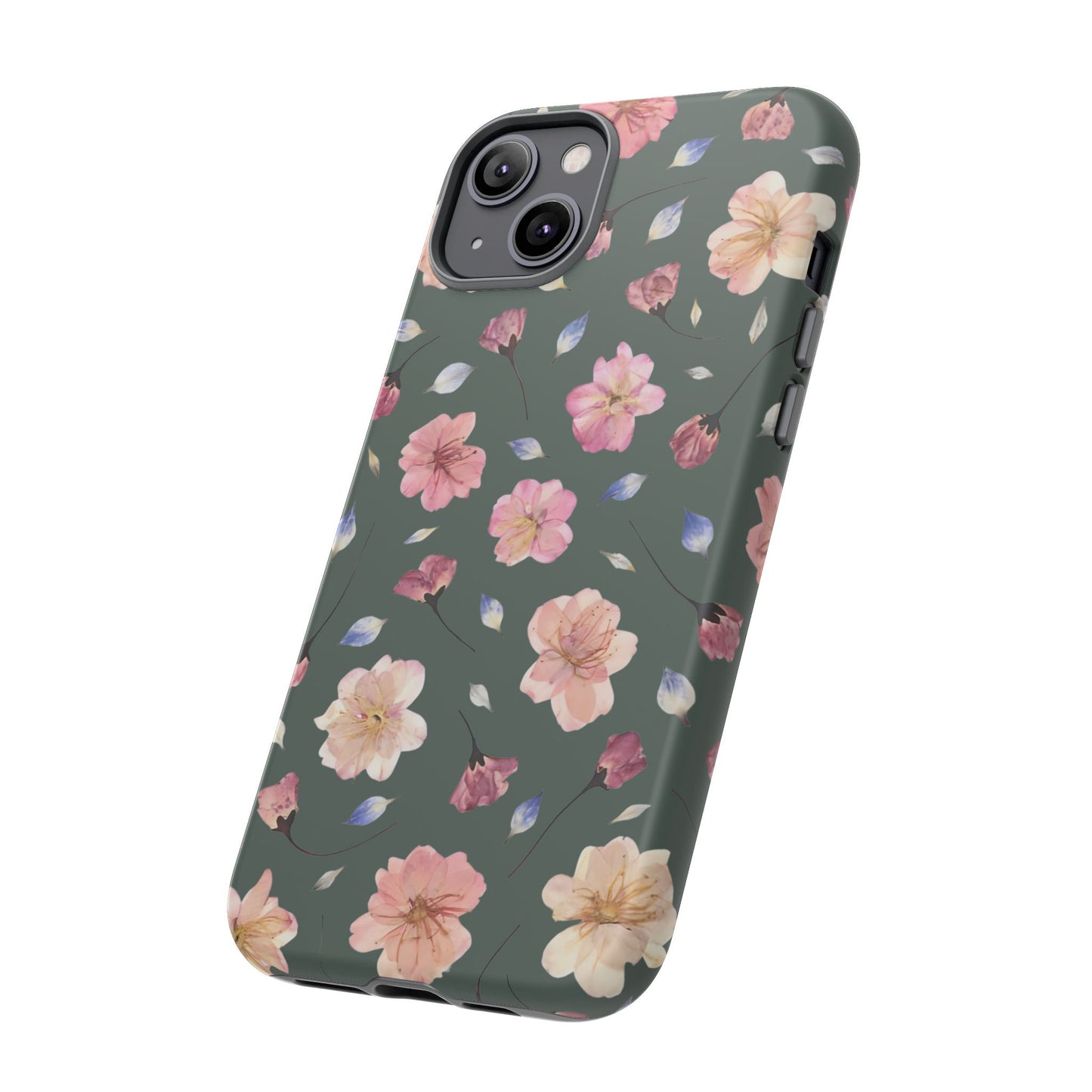 Coque Téléphone Samsung, iPhone & Google Pixel Renforcée Mate – Design Floral Fleurs de Cerisier sur Fond Verte Minéral | Protection Antichoc | Idée Cadeau Femme