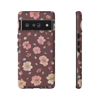 Coque Téléphone Samsung, iPhone & Google Pixel Renforcée Mate – Design Floral Fleurs de Cerisier sur Fond Bordeaux | Protection Antichoc | Idée Cadeau Pour Elle