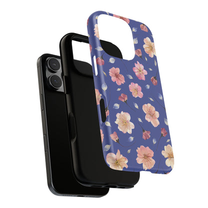 Coque Téléphone Samsung, iPhone & Google Pixel Renforcée Mate – Design Floral Fleurs de Cerisier sur Fond Bleu Encre | Protection Antichoc | Idée Cadeau Pour Elle