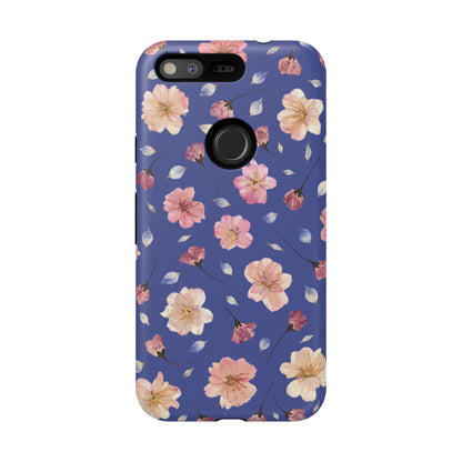 Coque Téléphone Samsung, iPhone & Google Pixel Renforcée Mate – Design Floral Fleurs de Cerisier sur Fond Bleu Encre | Protection Antichoc | Idée Cadeau Pour Elle
