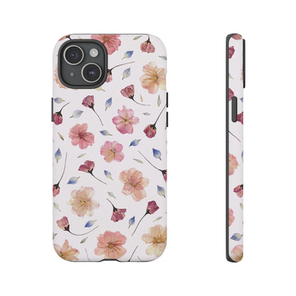 Coque Téléphone Samsung, iPhone & Google Pixel Renforcée Mate – Design Floral Fleurs de Cerisier sur Fond Blanc Poudré | Protection Antichoc | Idée Cadeau Femme