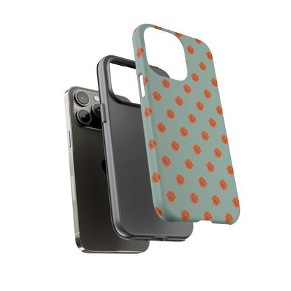 Coque Téléphone Samsung, iPhone & Google Pixel Renforcée Mate – Design Floral Epuré Fleurs de Cosmos Orange sur Fond Vert Eucalyptus | Protection Antichoc | Idée Cadeau Femme