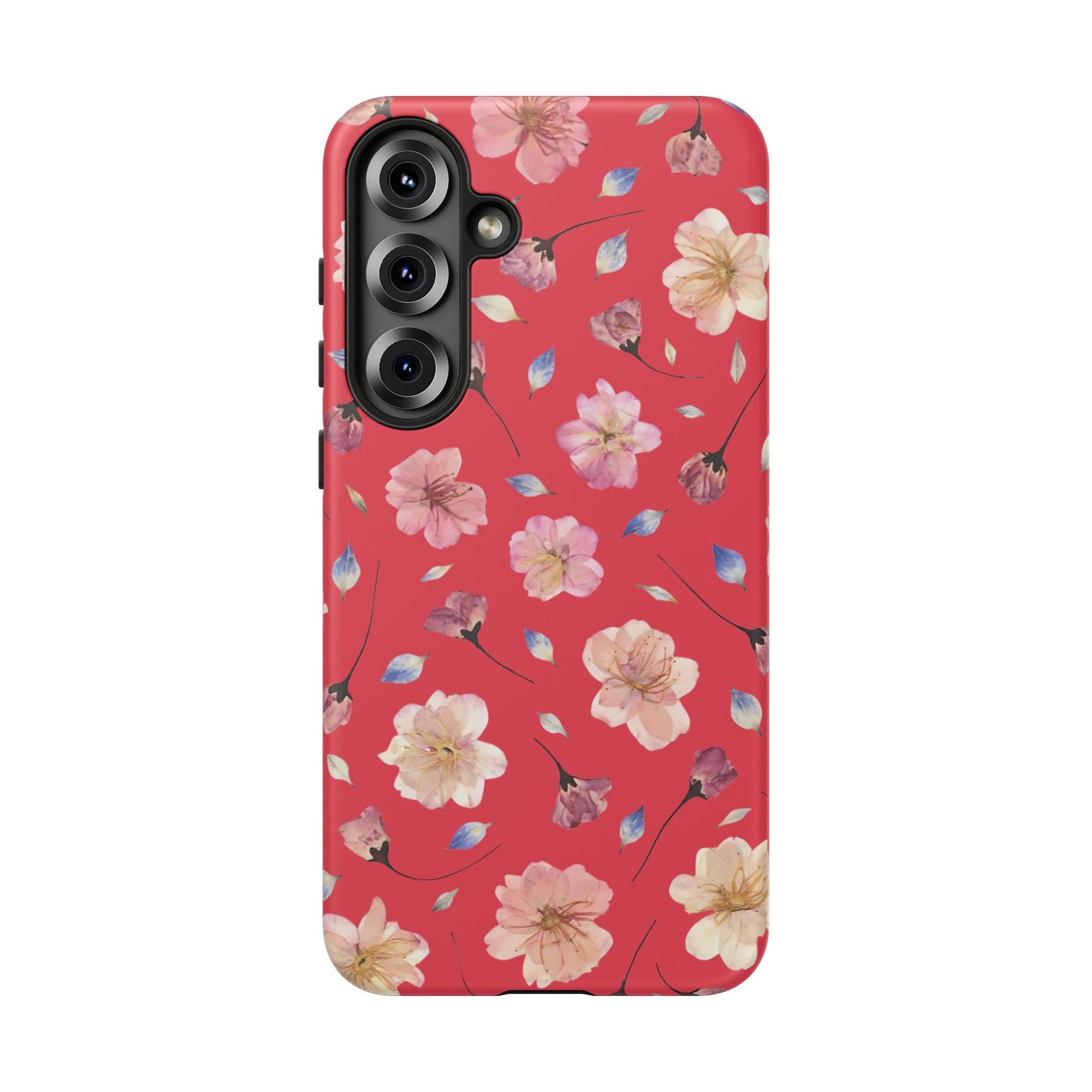 Coque Téléphone Samsung, iPhone & Google Pixel Renforcée Mate – Design Floral Fleurs de Cerisier sur Fond Rouge Féminin | Protection Antichoc | Idée Cadeau Femme