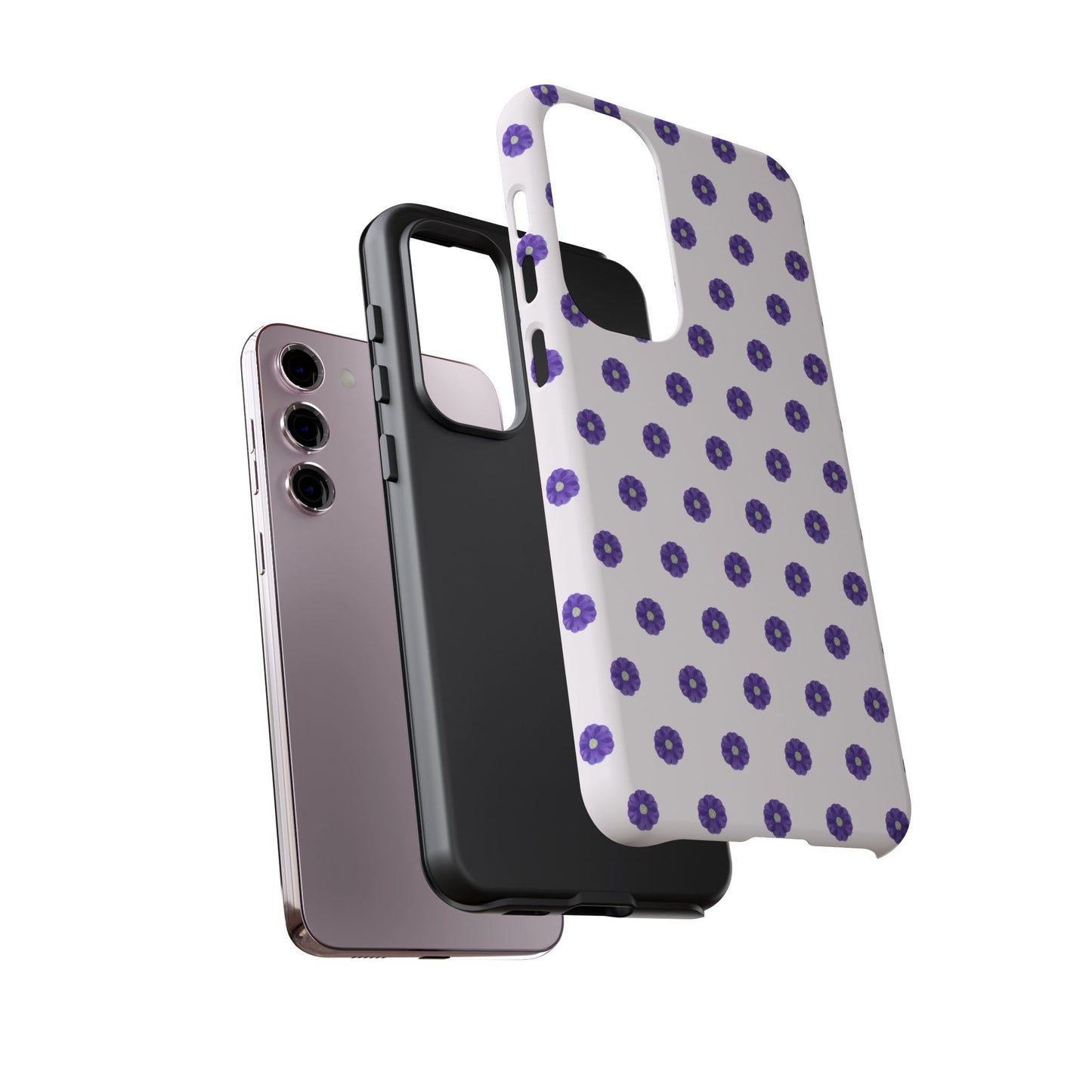 Coque Téléphone Samsung, iPhone & Google Pixel Renforcée Mate – Design Botanique Epuré Fleurs de Primevère sur Fond Blanc Perlé | Protection Antichoc | Idée Cadeau Femme