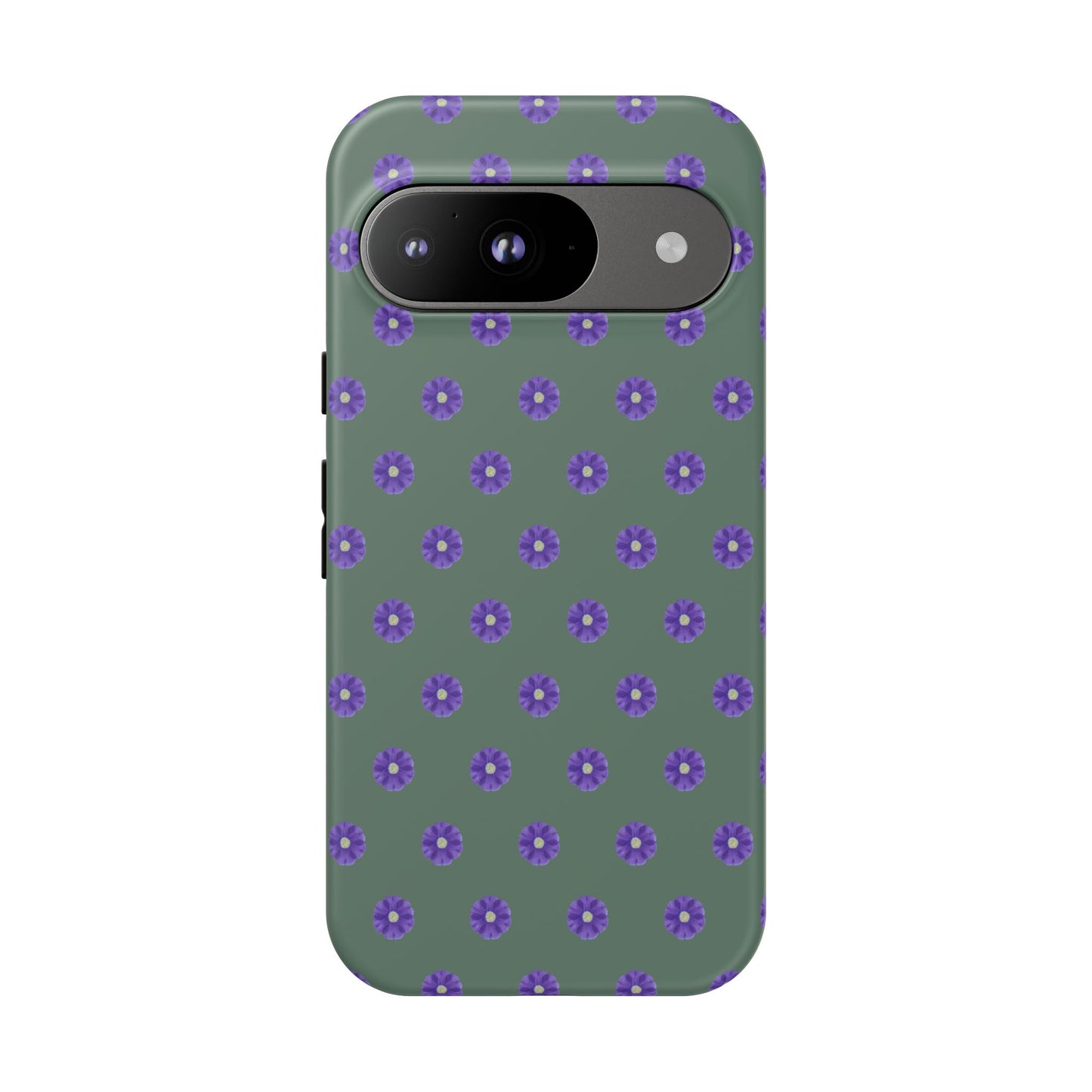 Coque Téléphone Samsung, iPhone & Google Pixel Renforcée Mate – Design Floral Epuré Fleurs de Primevère sur Fond Vert Minéral | Protection Antichoc | Idée Cadeau Femme