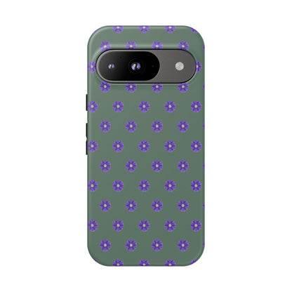 Coque Téléphone Samsung, iPhone & Google Pixel Renforcée Mate – Design Floral Epuré Fleurs de Primevère sur Fond Vert Minéral | Protection Antichoc | Idée Cadeau Femme