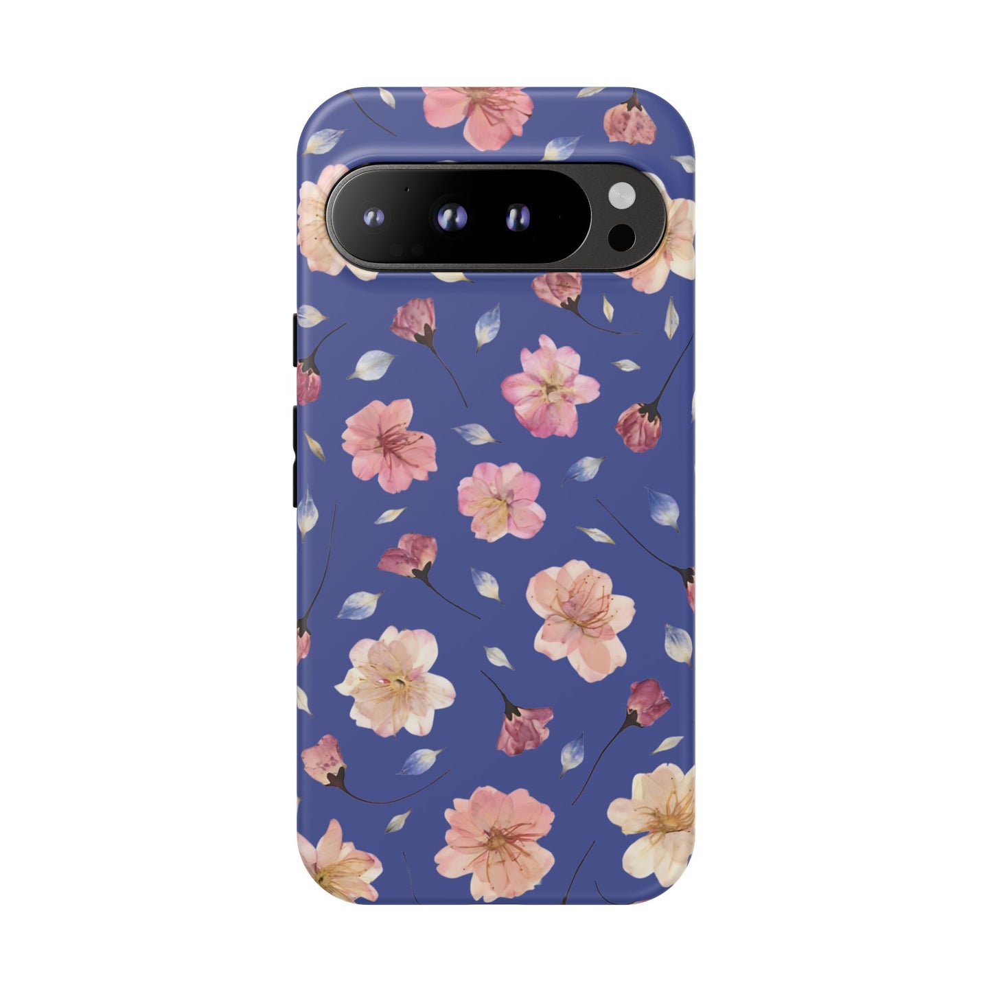 Coque Téléphone Samsung, iPhone & Google Pixel Renforcée Mate – Design Floral Fleurs de Cerisier sur Fond Bleu Encre | Protection Antichoc | Idée Cadeau Pour Elle