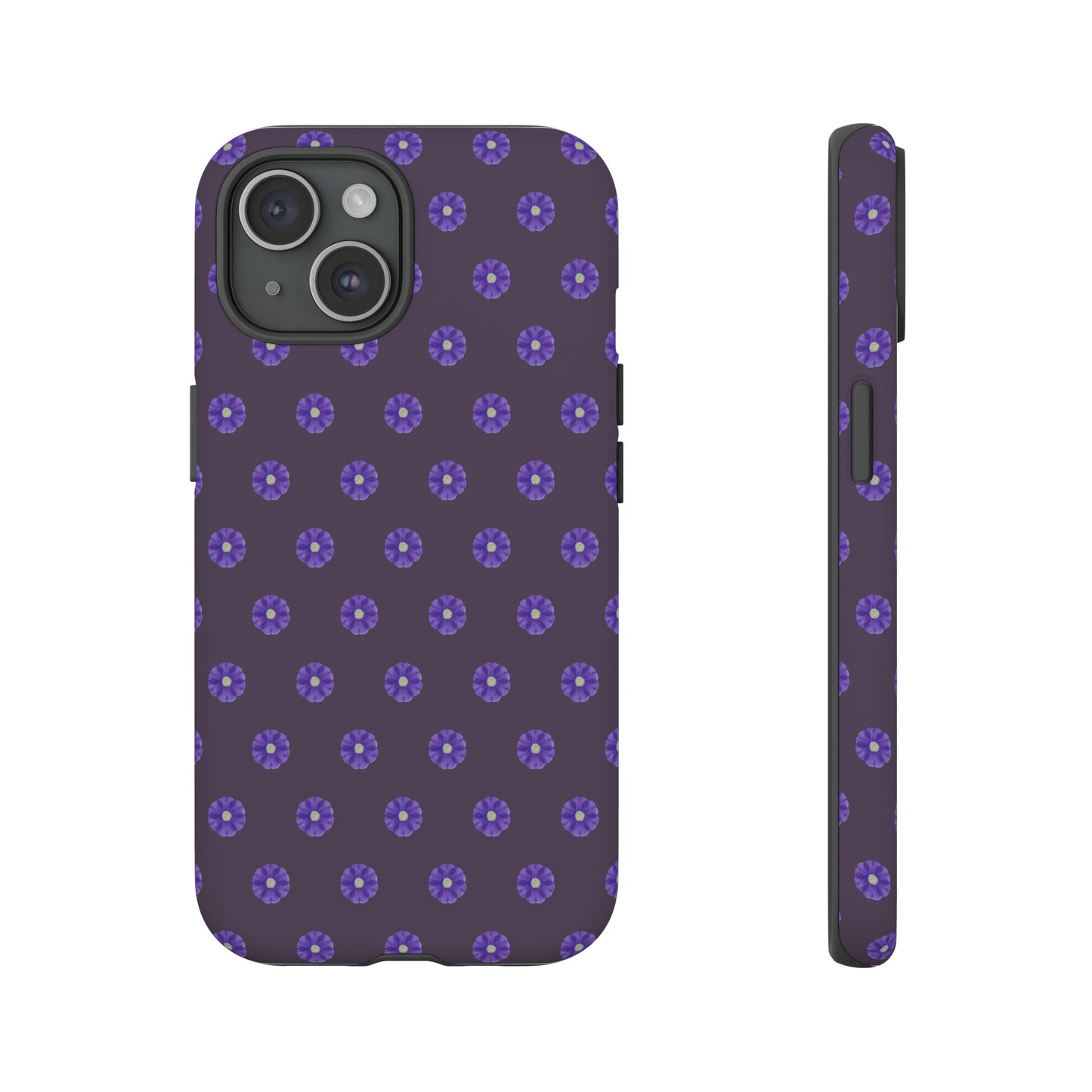 Coque Téléphone Samsung, iPhone & Google Pixel Renforcée Mate – Design Floral Epuré Fleurs de Primevère sur Fond Couleur Prune| Protection Antichoc | Idée Cadeau Femme