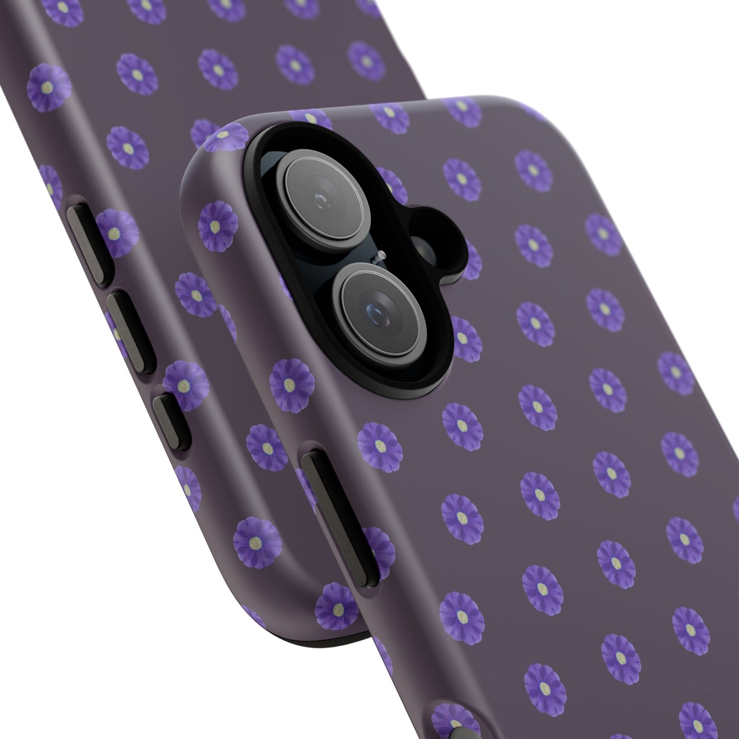 Coque Téléphone Samsung, iPhone & Google Pixel Renforcée Mate – Design Floral Epuré Fleurs de Primevère sur Fond Couleur Prune| Protection Antichoc | Idée Cadeau Femme