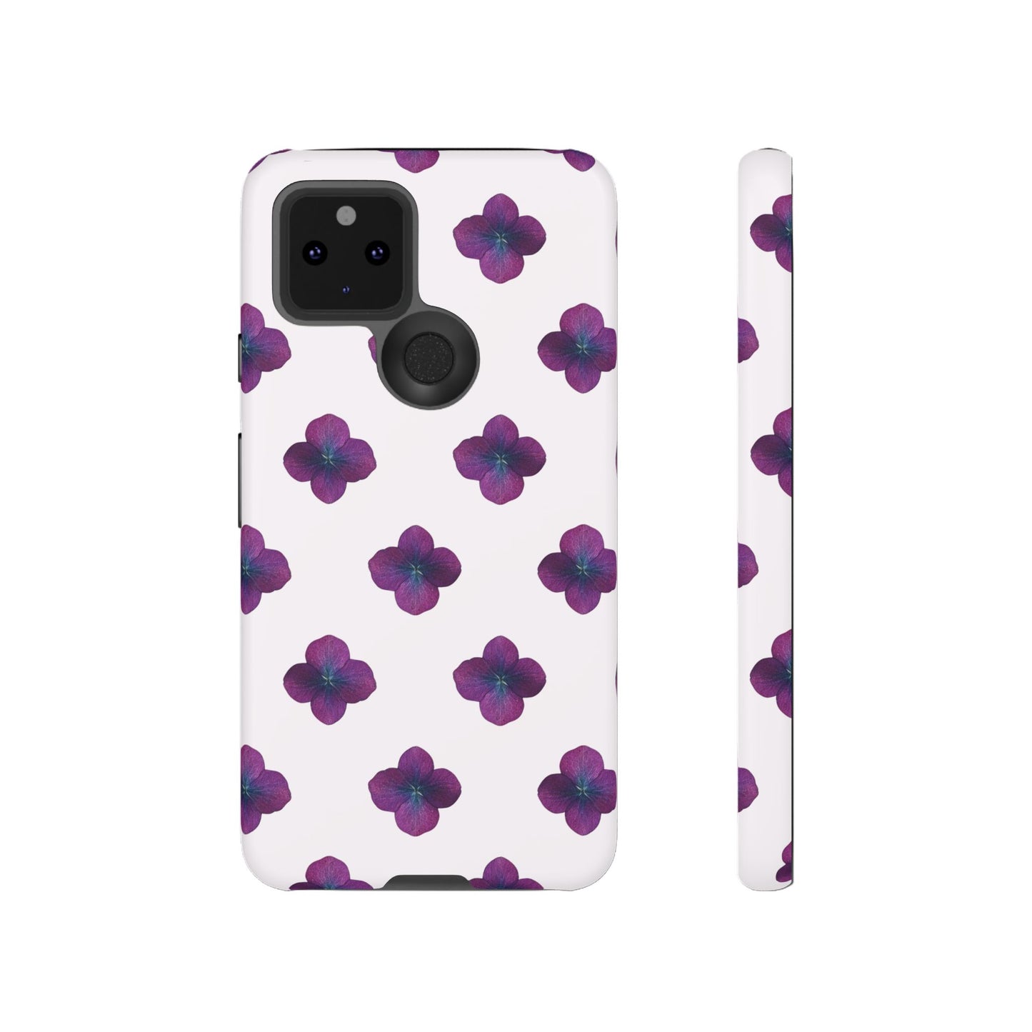 Coque Téléphone Samsung, iPhone & Google Pixel Renforcée Mate – Design Floral Epuré Fleurs de Hortensia sur Fond Blanc Perlé | Protection Antichoc | Idée Cadeau Anniversaire