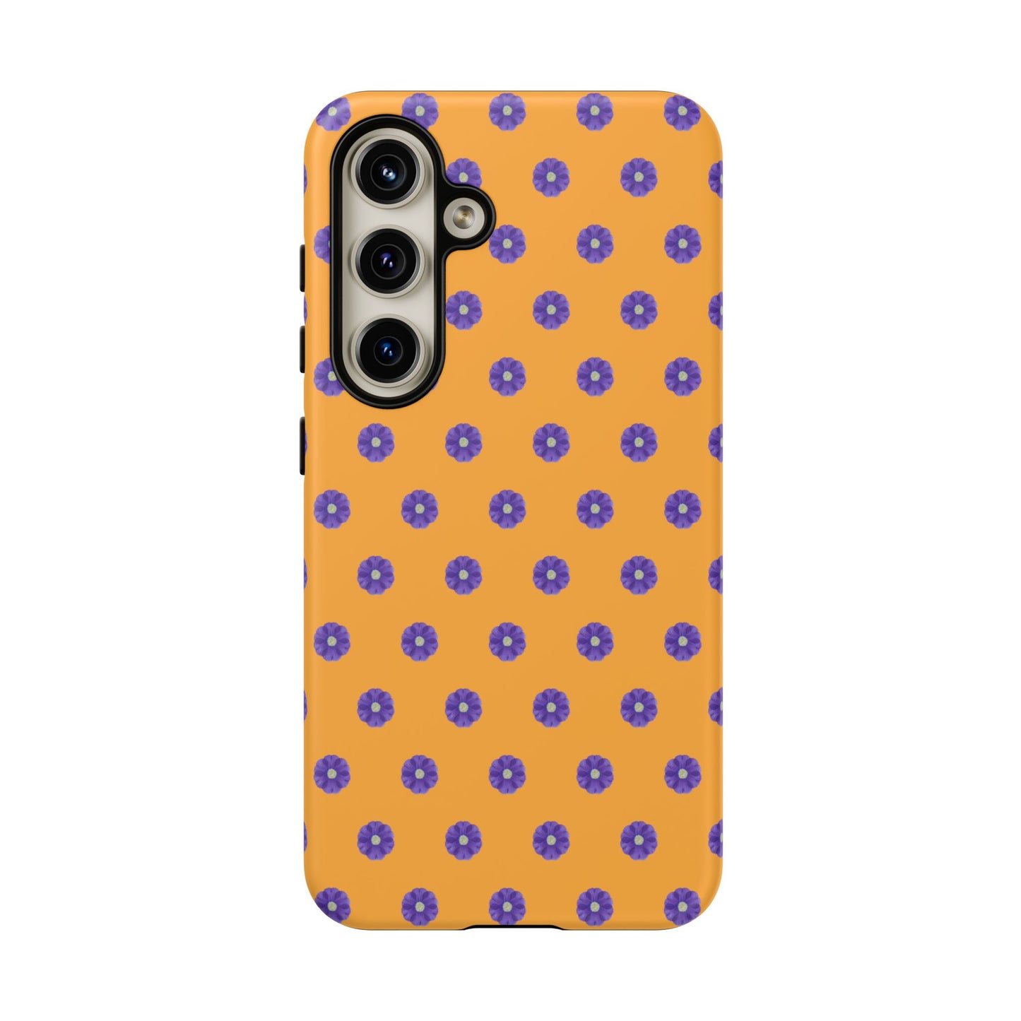 Coque Téléphone Samsung, iPhone & Google Pixel Renforcée Mate – Design Botanique Epuré Fleurs de Primevère sur Fond Ambre | Protection Antichoc | Idée Cadeau Femme