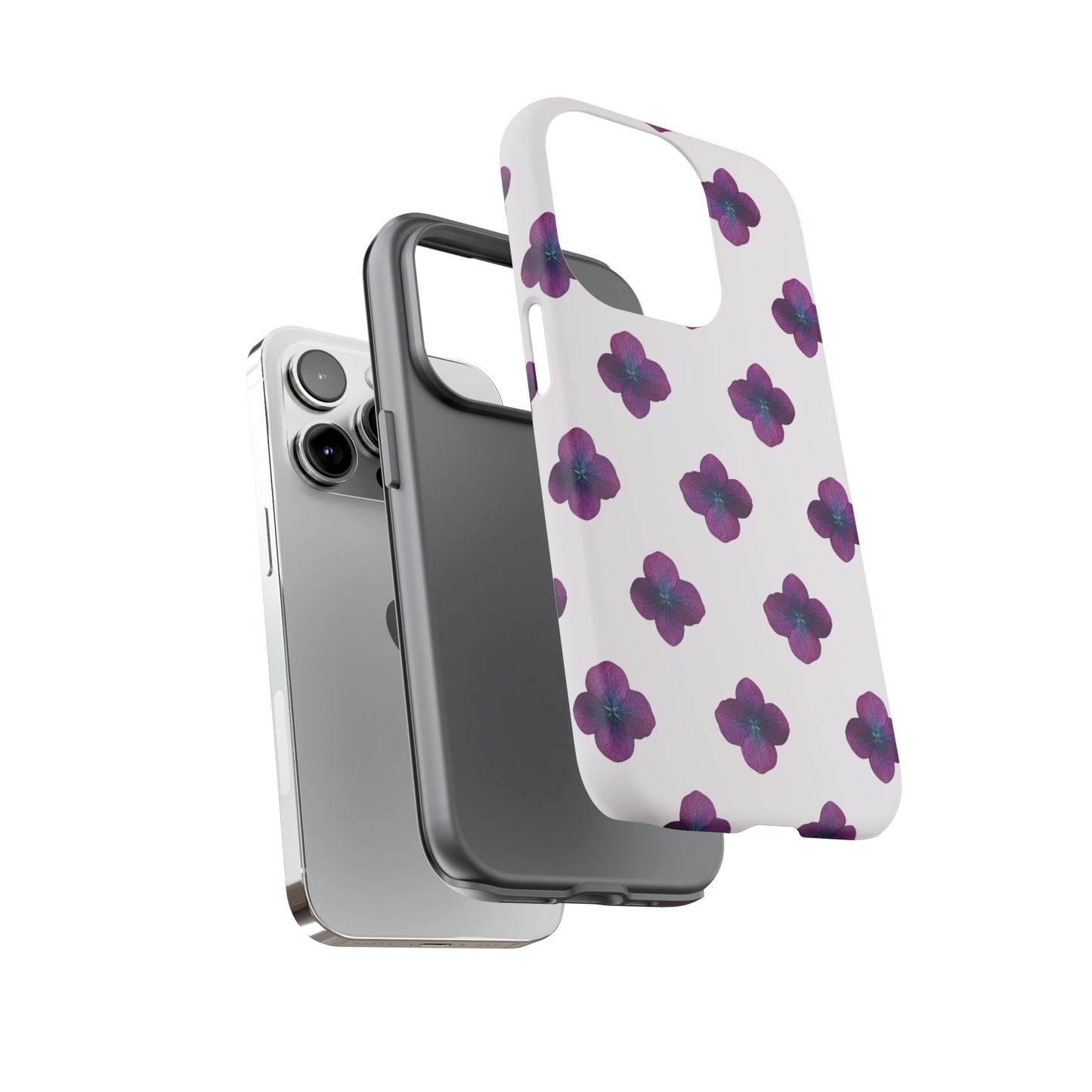 Coque Téléphone Samsung, iPhone & Google Pixel Renforcée Mate – Design Floral Epuré Fleurs de Hortensia sur Fond Blanc Perlé | Protection Antichoc | Idée Cadeau Anniversaire