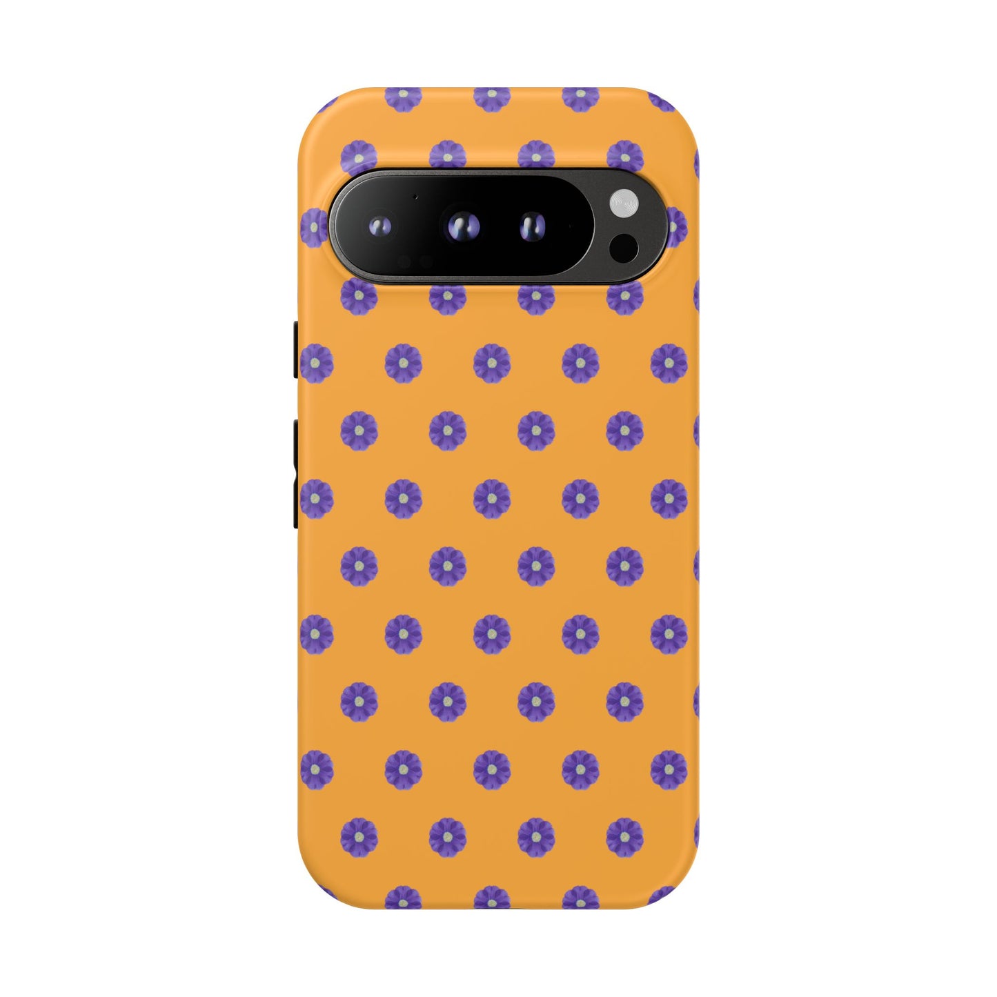 Coque Téléphone Samsung, iPhone & Google Pixel Renforcée Mate – Design Botanique Epuré Fleurs de Primevère sur Fond Ambre | Protection Antichoc | Idée Cadeau Femme
