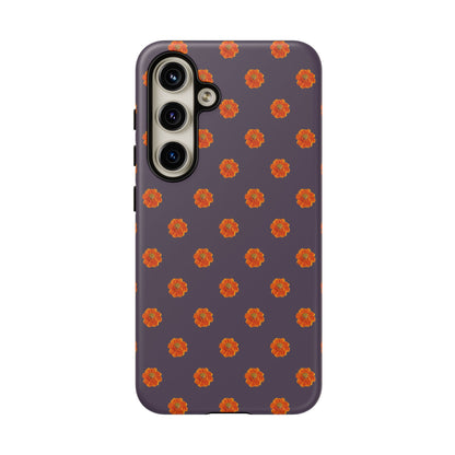 Coque Téléphone Samsung, iPhone & Google Pixel Renforcée Mate – Design Floral Epuré Fleurs de Cosmos Orange sur Fond Couleur Prune | Protection Antichoc | Idée Cadeau Femme