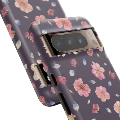 Coque Téléphone Samsung, iPhone & Google Pixel Renforcée Mate – Design Floral Fleurs de Cerisier sur Fond Couleur Prune | Protection Antichoc | Idée Cadeau Femme