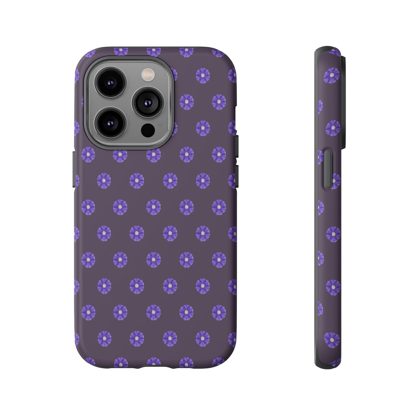 Coque Téléphone Samsung, iPhone & Google Pixel Renforcée Mate – Design Floral Epuré Fleurs de Primevère sur Fond Couleur Prune| Protection Antichoc | Idée Cadeau Femme