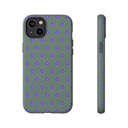 Coque Téléphone Samsung, iPhone & Google Pixel Renforcée Mate – Design Floral Epuré Fleurs de Primevère sur Fond Vert Minéral | Protection Antichoc | Idée Cadeau Femme