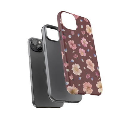 Coque Téléphone Samsung, iPhone & Google Pixel Renforcée Mate – Design Floral Fleurs de Cerisier sur Fond Bordeaux | Protection Antichoc | Idée Cadeau Pour Elle