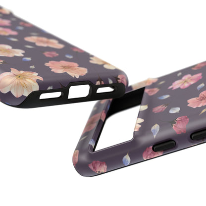 Coque Téléphone Samsung, iPhone & Google Pixel Renforcée Mate – Design Floral Fleurs de Cerisier sur Fond Couleur Prune | Protection Antichoc | Idée Cadeau Femme