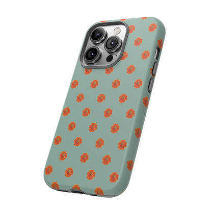 Coque Téléphone Samsung, iPhone & Google Pixel Renforcée Mate – Design Floral Epuré Fleurs de Cosmos Orange sur Fond Vert Eucalyptus | Protection Antichoc | Idée Cadeau Femme
