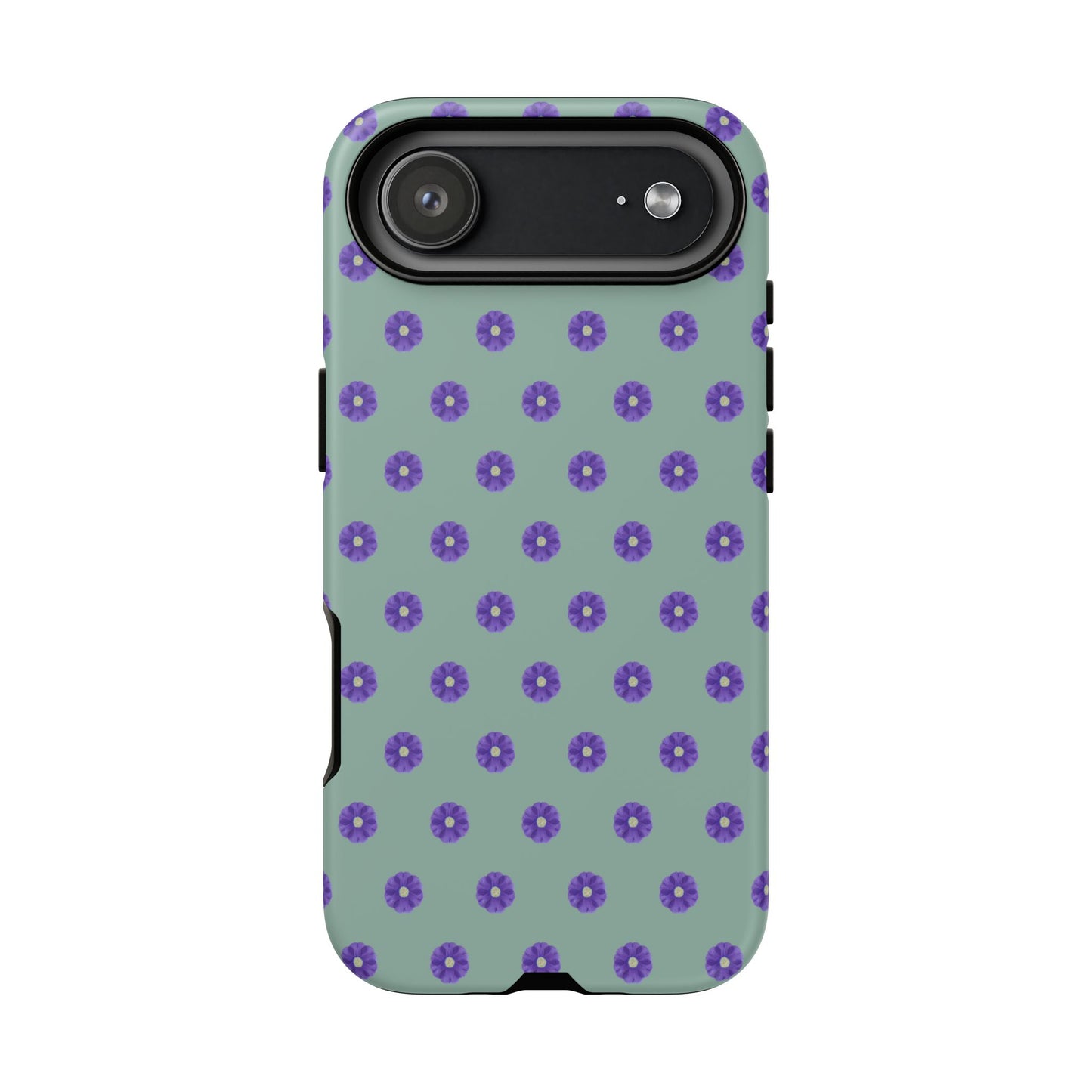 Coque Téléphone Samsung, iPhone & Google Pixel Renforcée Mate – Design Floral Epuré Fleurs de Primevère sur Fond Vert Eucalyptus | Protection Antichoc | Idée Cadeau Anniverssaire