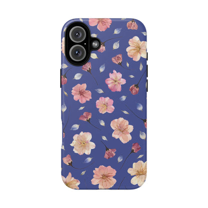 Coque Téléphone Samsung, iPhone & Google Pixel Renforcée Mate – Design Floral Fleurs de Cerisier sur Fond Bleu Encre | Protection Antichoc | Idée Cadeau Pour Elle