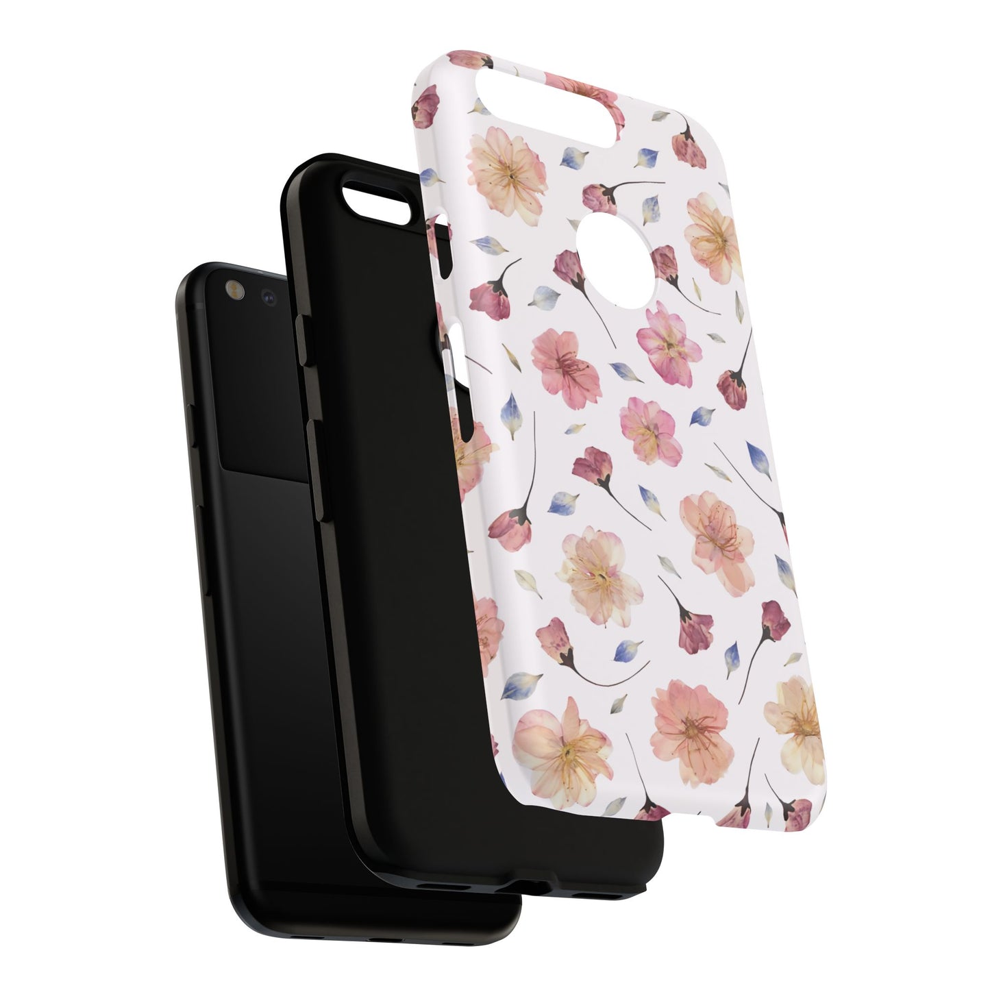 Coque Téléphone Samsung, iPhone & Google Pixel Renforcée Mate – Design Floral Fleurs de Cerisier sur Fond Blanc Poudré | Protection Antichoc | Idée Cadeau Femme