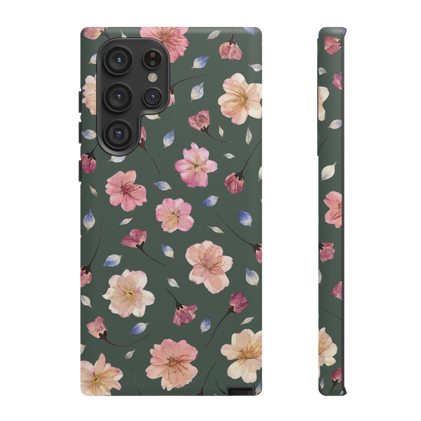 Coque Téléphone Samsung, iPhone & Google Pixel Renforcée Mate – Design Floral Fleurs de Cerisier sur Fond Verte Minéral | Protection Antichoc | Idée Cadeau Femme