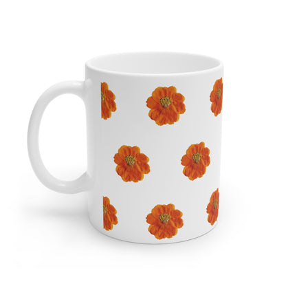 Mug Céramique Florale Cosmos orange | Tasse Design Végétal 325ml – Idée Cadeau Amateurs de Fleurs & Déco Printanière