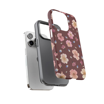 Coque Téléphone Samsung, iPhone & Google Pixel Renforcée Mate – Design Floral Fleurs de Cerisier sur Fond Bordeaux | Protection Antichoc | Idée Cadeau Pour Elle
