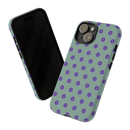 Coque Téléphone Samsung, iPhone & Google Pixel Renforcée Mate – Design Floral Epuré Fleurs de Primevère sur Fond Vert Eucalyptus | Protection Antichoc | Idée Cadeau Anniverssaire