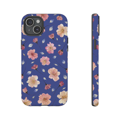 Coque Téléphone Samsung, iPhone & Google Pixel Renforcée Mate – Design Floral Fleurs de Cerisier sur Fond Bleu Encre | Protection Antichoc | Idée Cadeau Pour Elle