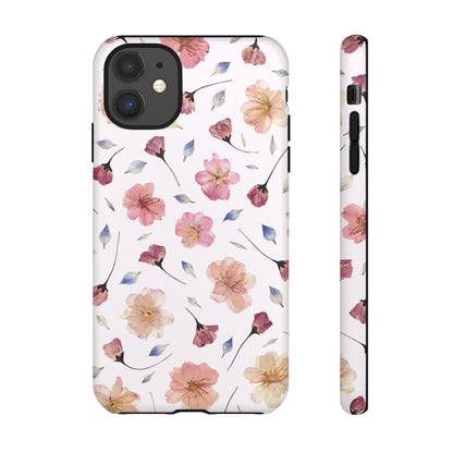 Coque Téléphone Samsung, iPhone & Google Pixel Renforcée Mate – Design Floral Fleurs de Cerisier sur Fond Blanc Poudré | Protection Antichoc | Idée Cadeau Femme