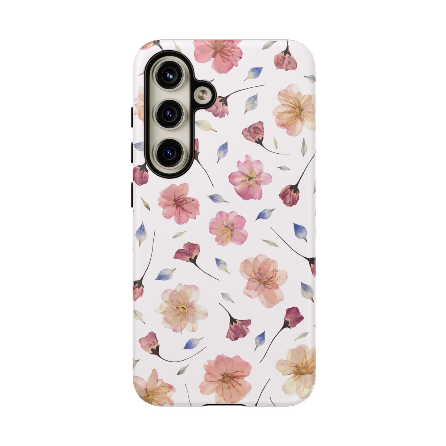 Coque Téléphone Samsung, iPhone & Google Pixel Renforcée Mate – Design Floral Fleurs de Cerisier sur Fond Blanc Poudré | Protection Antichoc | Idée Cadeau Femme