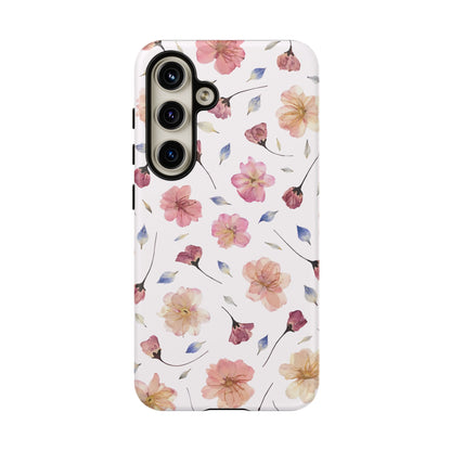 Coque Téléphone Samsung, iPhone & Google Pixel Renforcée Mate – Design Floral Fleurs de Cerisier sur Fond Blanc Poudré | Protection Antichoc | Idée Cadeau Femme
