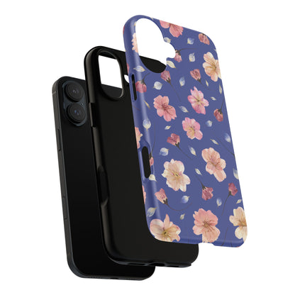 Coque Téléphone Samsung, iPhone & Google Pixel Renforcée Mate – Design Floral Fleurs de Cerisier sur Fond Bleu Encre | Protection Antichoc | Idée Cadeau Pour Elle