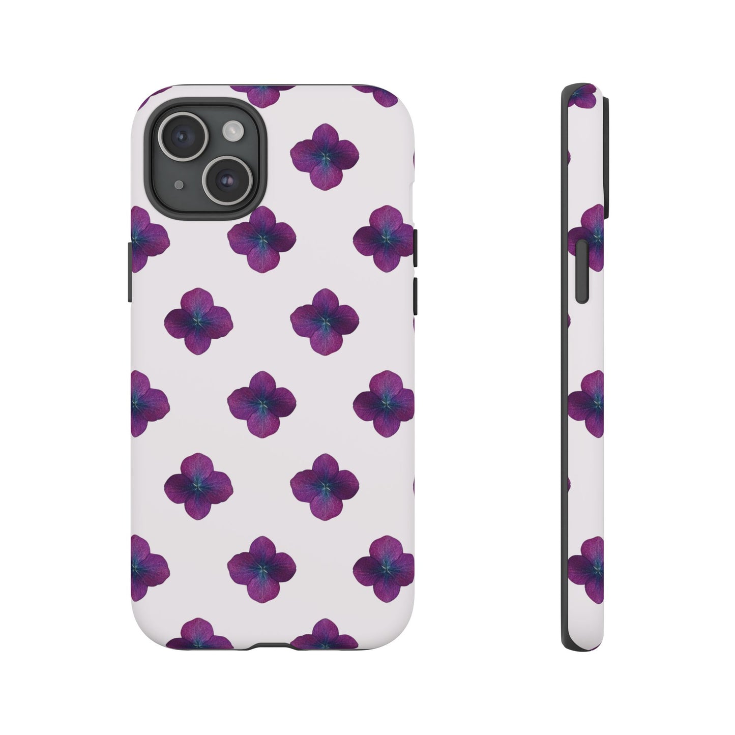 Coque Téléphone Samsung, iPhone & Google Pixel Renforcée Mate – Design Floral Epuré Fleurs de Hortensia sur Fond Blanc Perlé | Protection Antichoc | Idée Cadeau Anniversaire