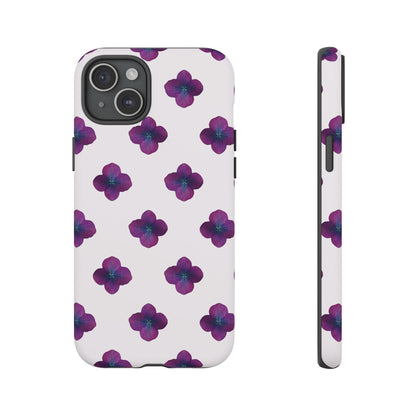 Coque Téléphone Samsung, iPhone & Google Pixel Renforcée Mate – Design Floral Epuré Fleurs de Hortensia sur Fond Blanc Perlé | Protection Antichoc | Idée Cadeau Anniversaire