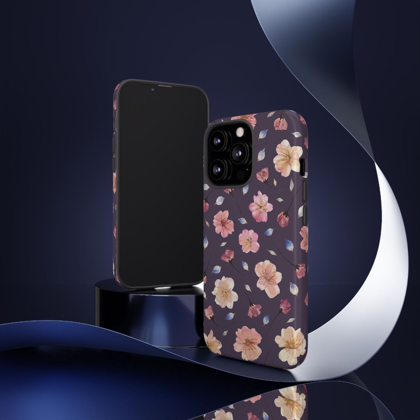 Coque Téléphone Samsung, iPhone & Google Pixel Renforcée Mate – Design Floral Fleurs de Cerisier sur Fond Couleur Prune | Protection Antichoc | Idée Cadeau Femme