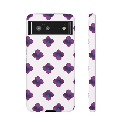 Coque Téléphone Samsung, iPhone & Google Pixel Renforcée Mate – Design Floral Epuré Fleurs de Hortensia sur Fond Blanc Perlé | Protection Antichoc | Idée Cadeau Anniversaire