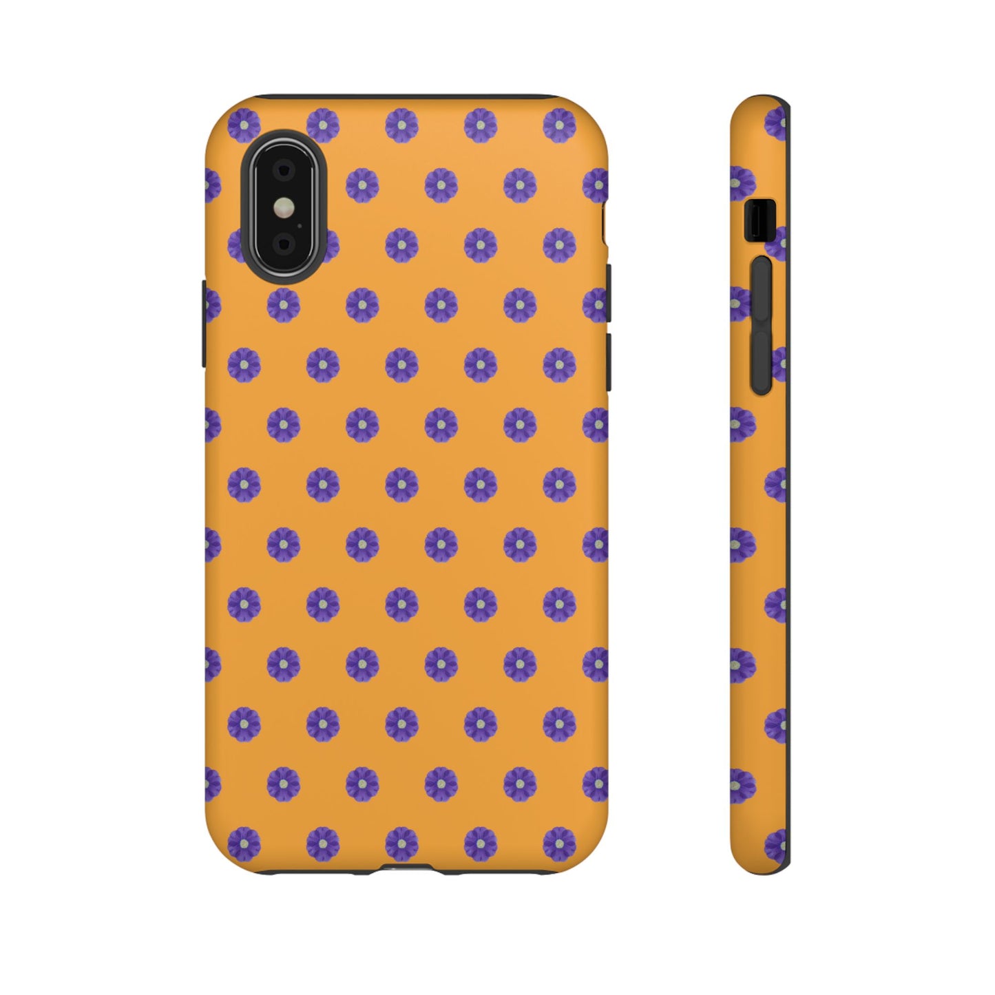 Coque Téléphone Samsung, iPhone & Google Pixel Renforcée Mate – Design Botanique Epuré Fleurs de Primevère sur Fond Ambre | Protection Antichoc | Idée Cadeau Femme