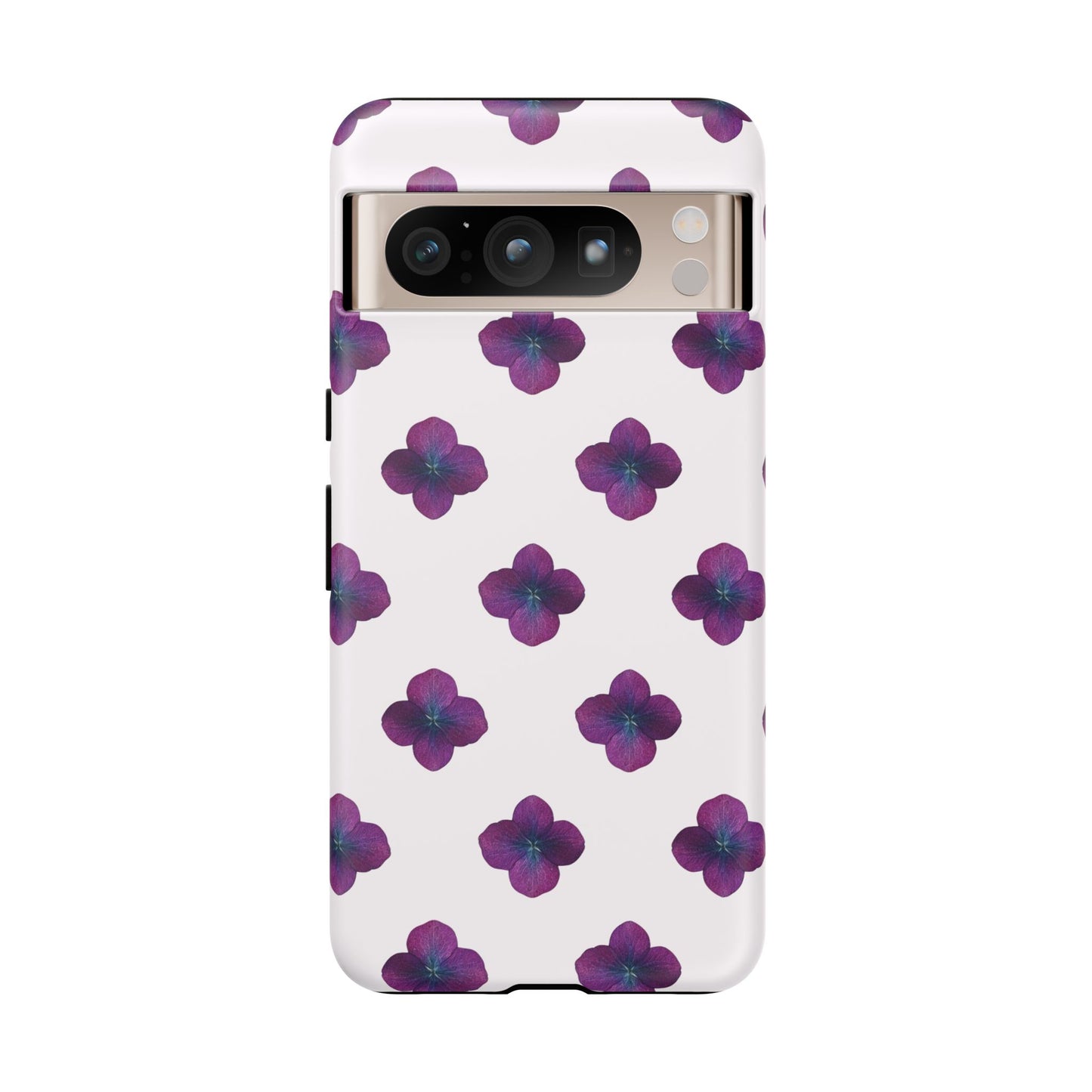 Coque Téléphone Samsung, iPhone & Google Pixel Renforcée Mate – Design Floral Epuré Fleurs de Hortensia sur Fond Blanc Perlé | Protection Antichoc | Idée Cadeau Anniversaire