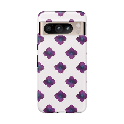 Coque Téléphone Samsung, iPhone & Google Pixel Renforcée Mate – Design Floral Epuré Fleurs de Hortensia sur Fond Blanc Perlé | Protection Antichoc | Idée Cadeau Anniversaire