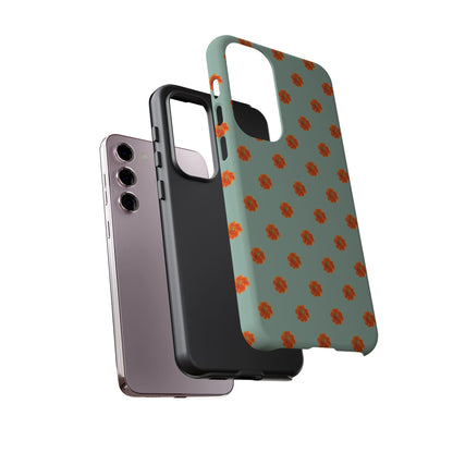 Coque Téléphone Samsung, iPhone & Google Pixel Renforcée Mate – Design Floral Epuré Fleurs de Cosmos Orange sur Fond Vert Eucalyptus | Protection Antichoc | Idée Cadeau Femme