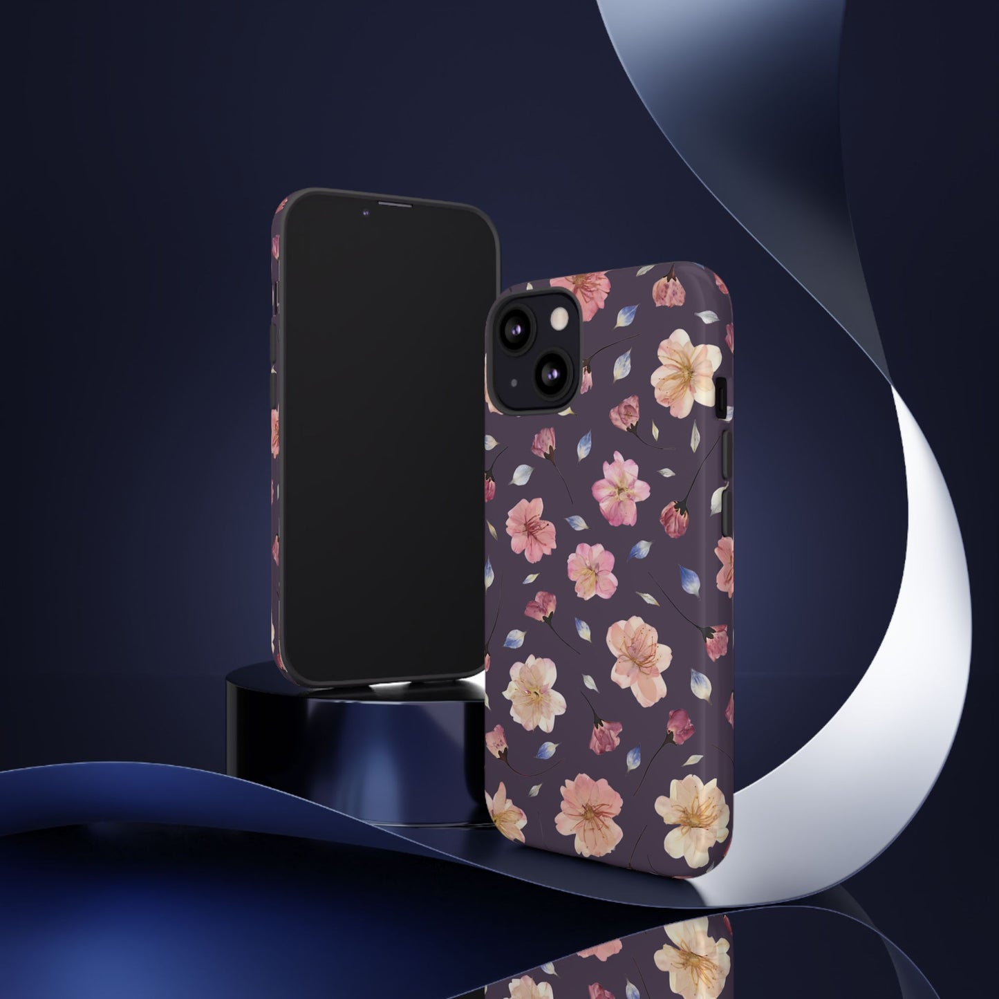 Coque Téléphone Samsung, iPhone & Google Pixel Renforcée Mate – Design Floral Fleurs de Cerisier sur Fond Couleur Prune | Protection Antichoc | Idée Cadeau Femme