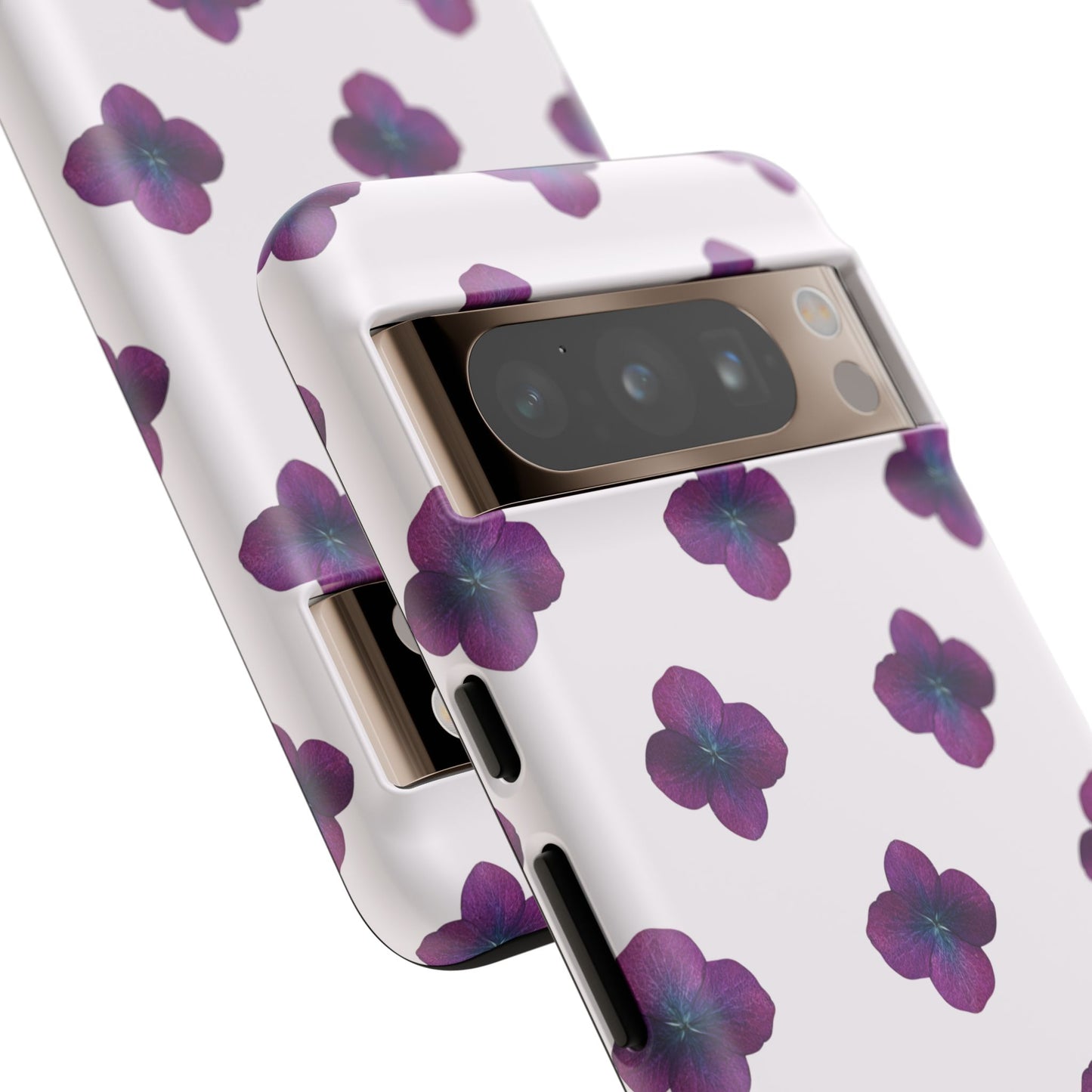 Coque Téléphone Samsung, iPhone & Google Pixel Renforcée Mate – Design Floral Epuré Fleurs de Hortensia sur Fond Blanc Perlé | Protection Antichoc | Idée Cadeau Anniversaire