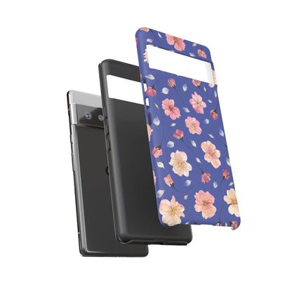 Coque Téléphone Samsung, iPhone & Google Pixel Renforcée Mate – Design Floral Fleurs de Cerisier sur Fond Bleu Encre | Protection Antichoc | Idée Cadeau Pour Elle
